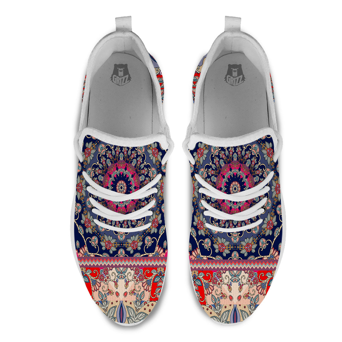 Ethnic Patchwork Square Print White Athletic Shoes-grizzshop