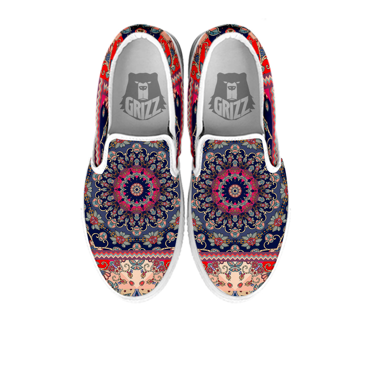 Ethnic Patchwork Square Print White Slip On Shoes-grizzshop