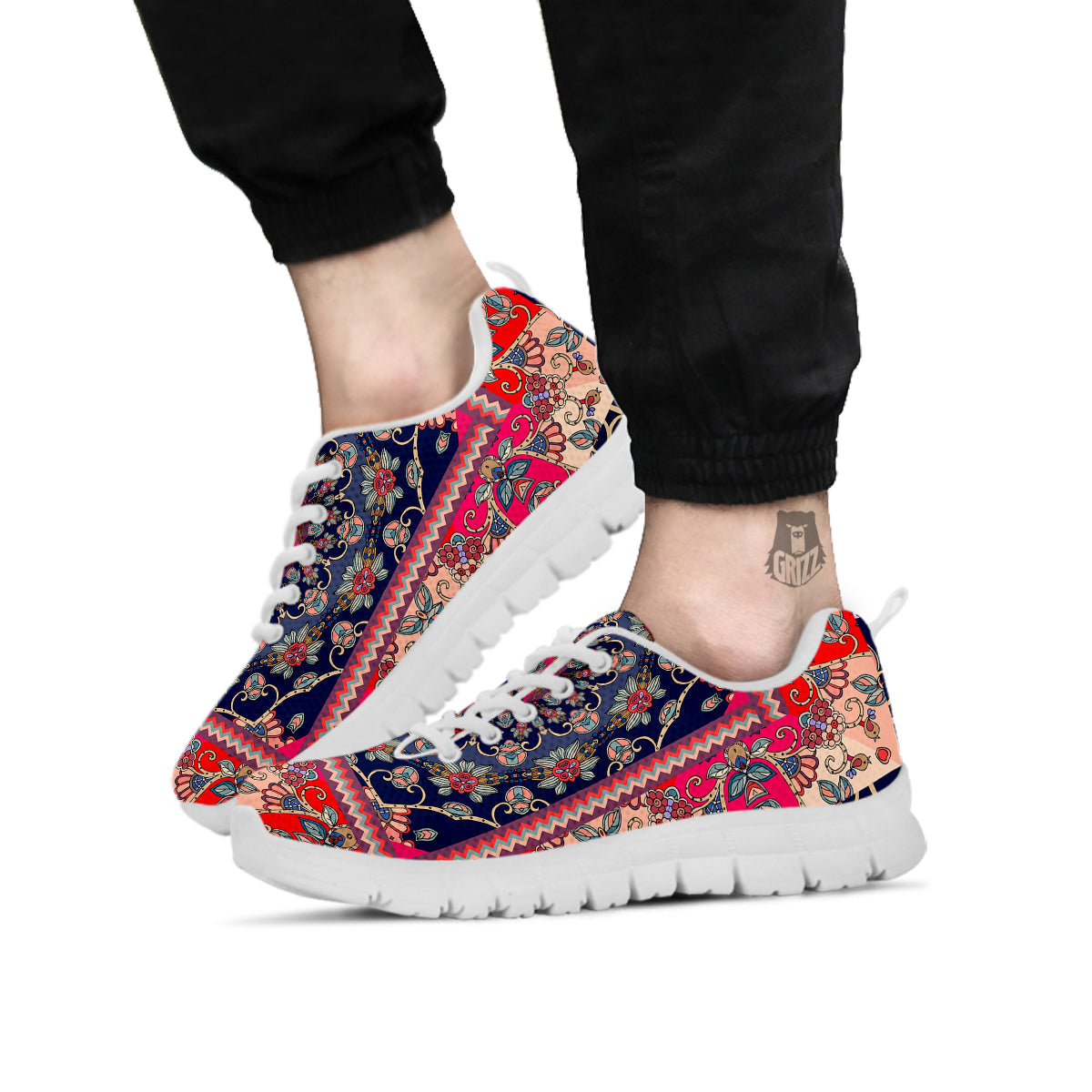 Ethnic Patchwork Square Print White Sneaker-grizzshop