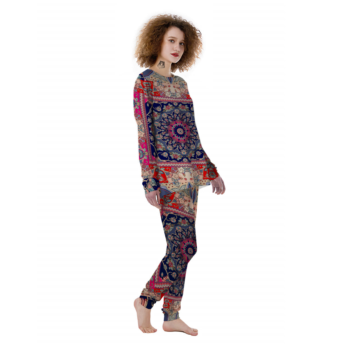 Ethnic Patchwork Square Print Women's Pajamas-grizzshop