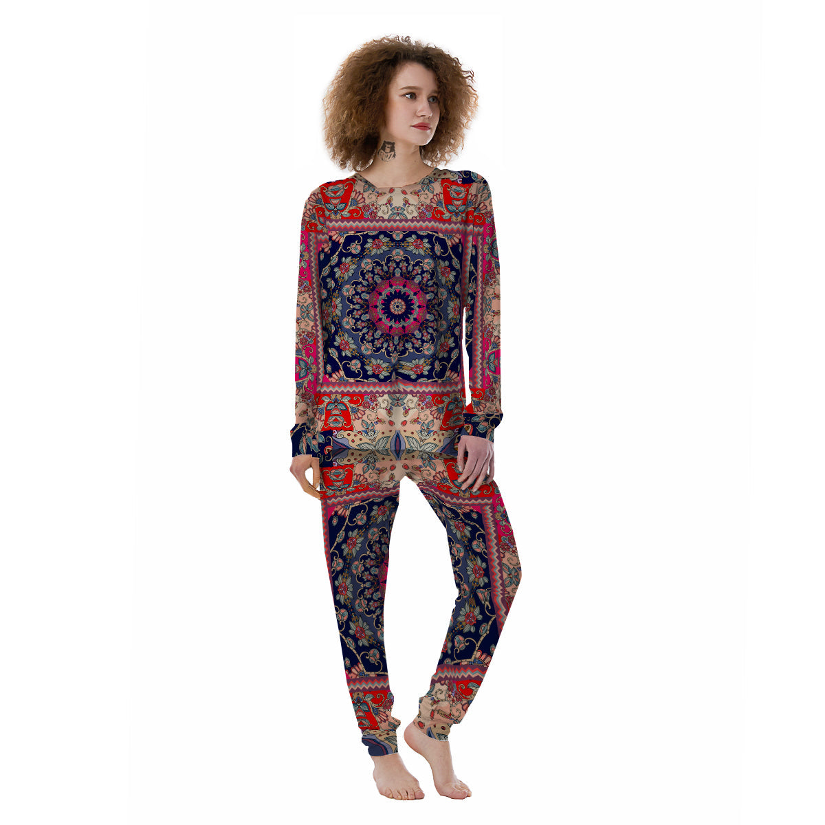 Ethnic Patchwork Square Print Women's Pajamas-grizzshop