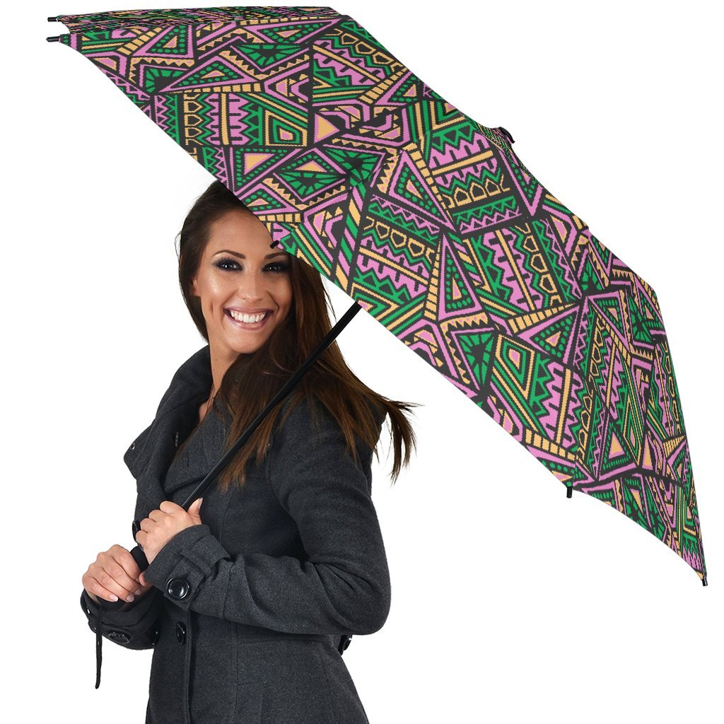 Ethnic Pink Print Pattern Automatic Foldable Umbrella-grizzshop