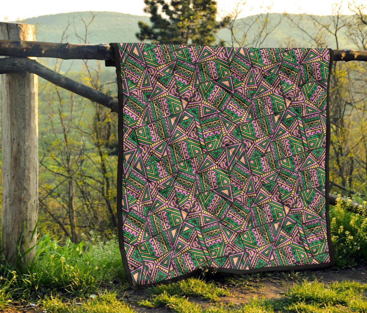 Ethnic Pink Print Pattern Quilt-grizzshop