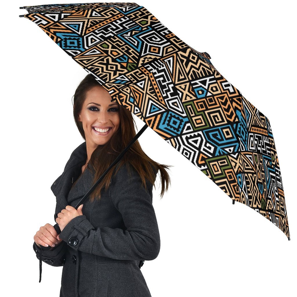 Ethnic Print Pattern Automatic Foldable Umbrella-grizzshop