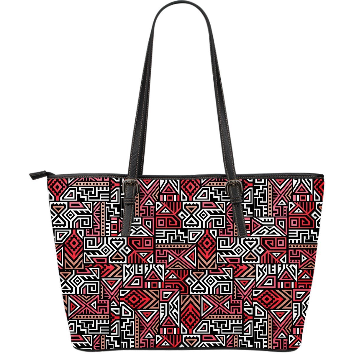 Ethnic Red Print Pattern Leather Tote Bag-grizzshop