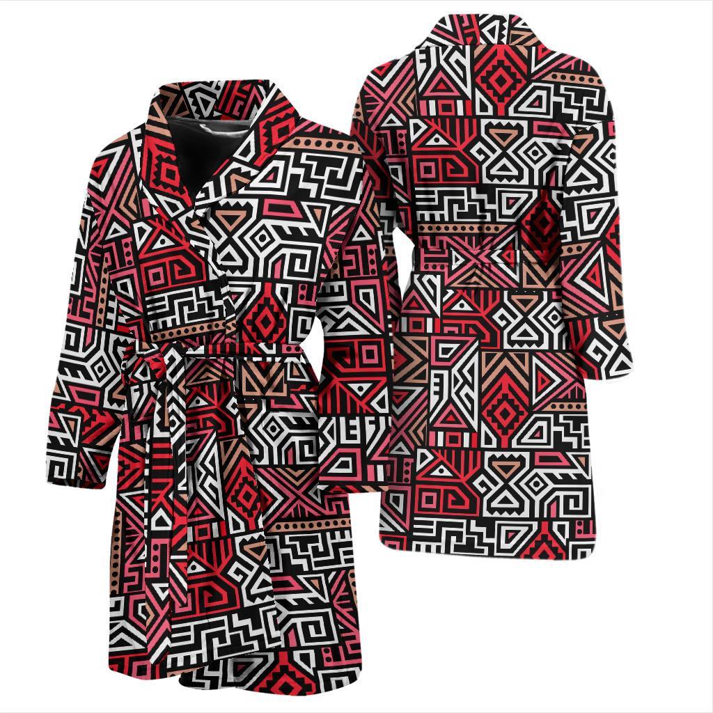 Ethnic Red Print Pattern Men Long Robe-grizzshop