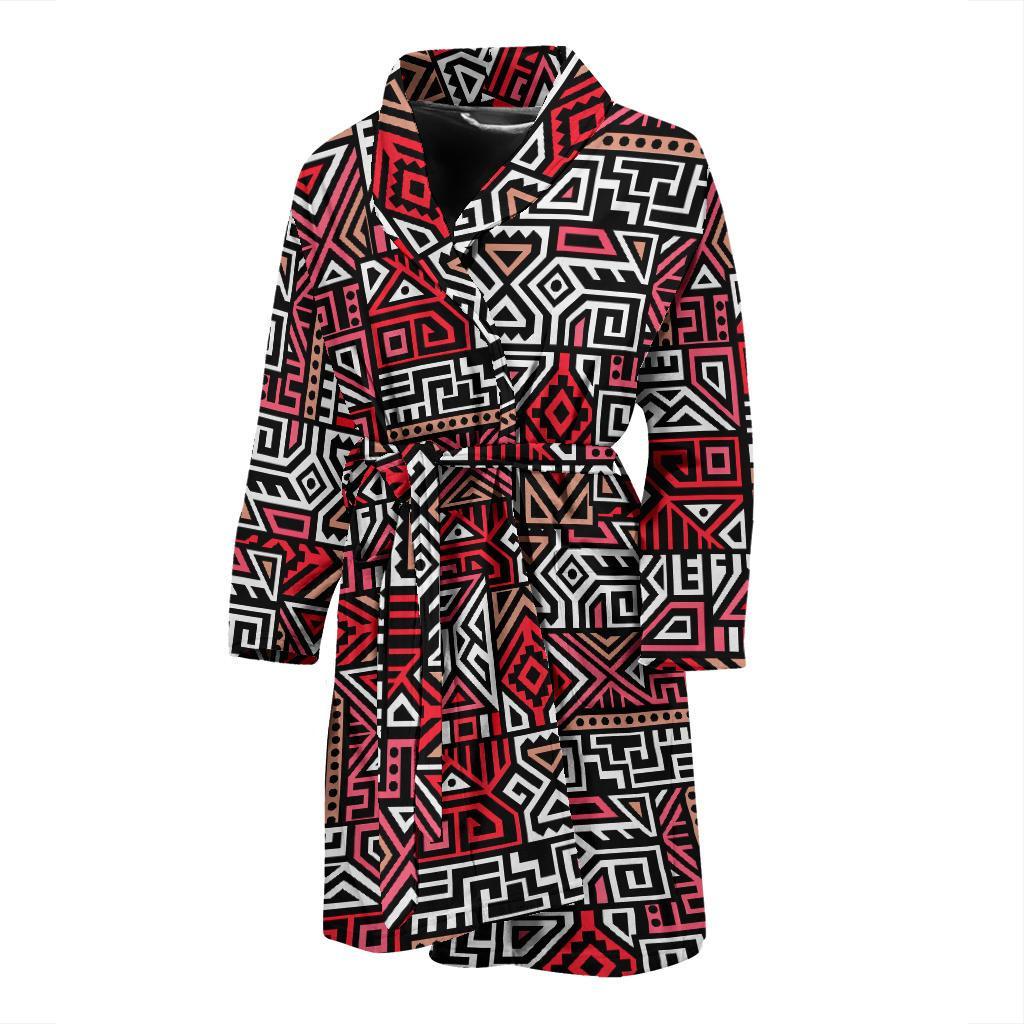 Ethnic Red Print Pattern Men Long Robe-grizzshop