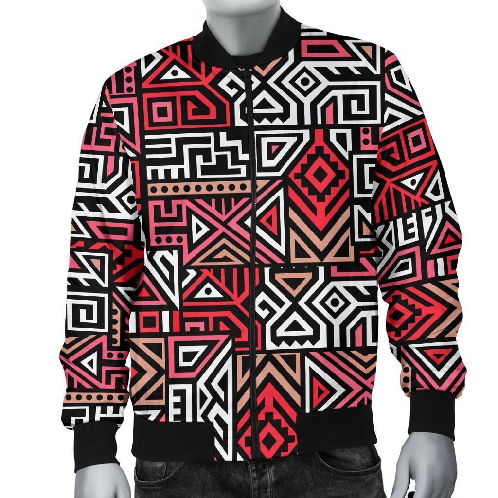 Ethnic Red Print Pattern Men's Bomber Jacket-grizzshop