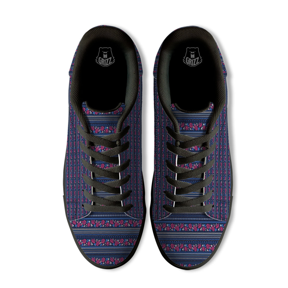 Ethnic Rose Native Tribal Print Pattern Black Low Top Sneakers-grizzshop