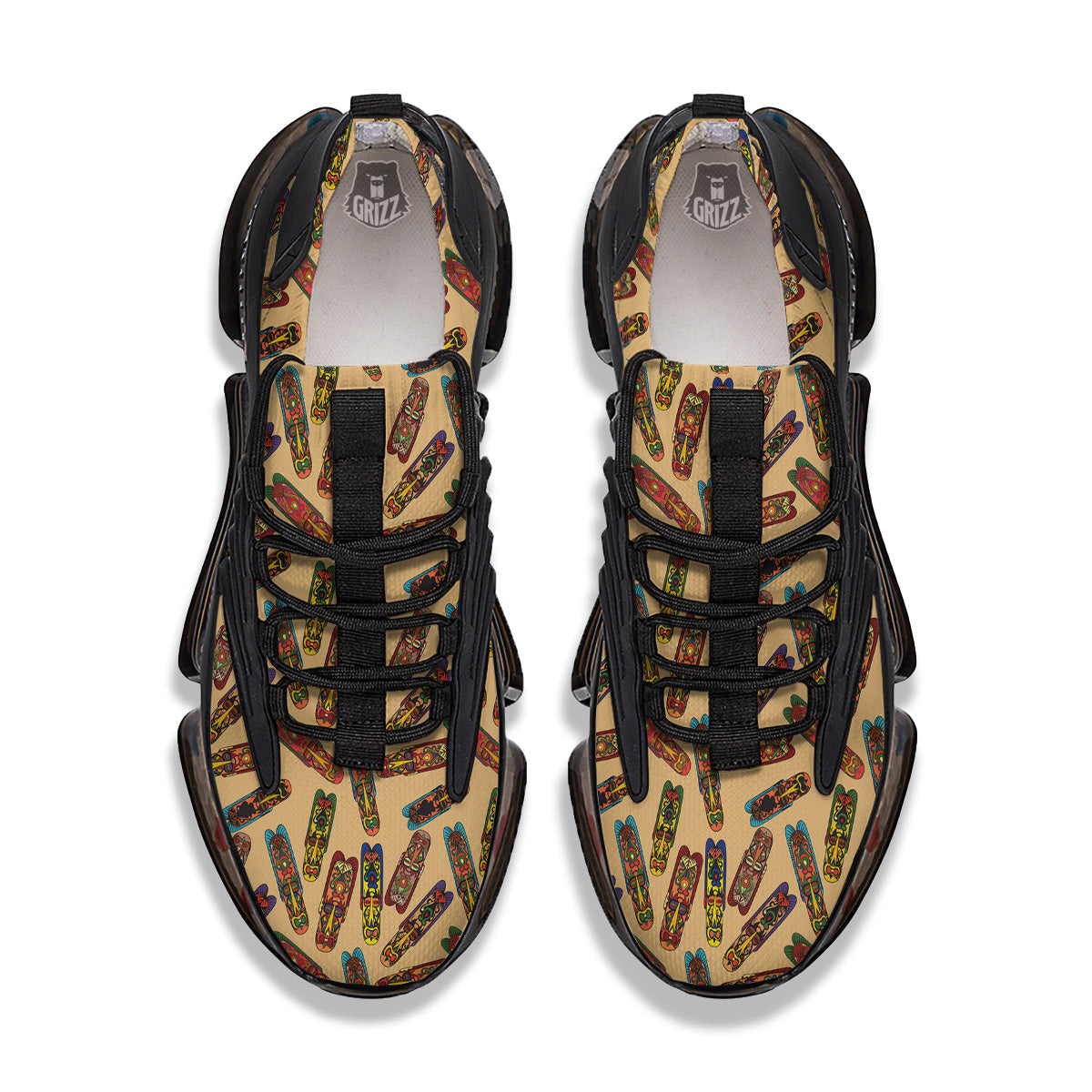 Ethnic Tribal Vintage Style African Mask Print Pattern Black Gym Shoes-grizzshop