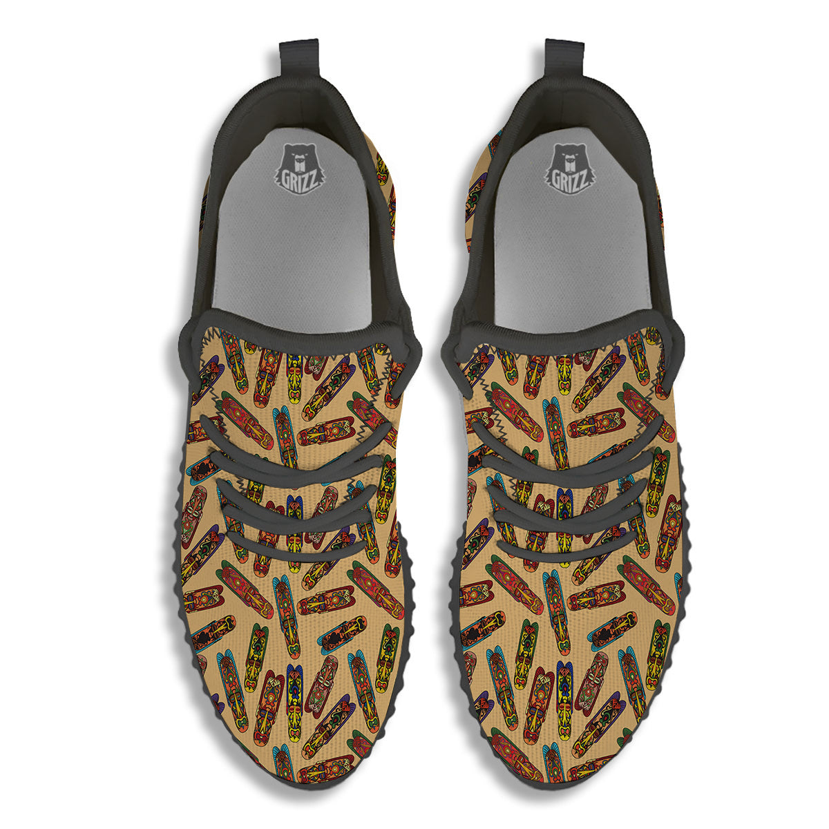 Ethnic Tribal Vintage Style African Mask Print Pattern Black Walking Shoes-grizzshop