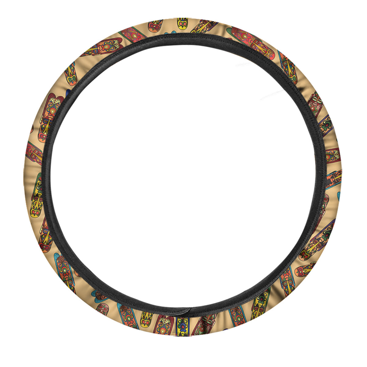 Ethnic Tribal Vintage Style African Mask Print Pattern Car Steering Wheel Cover-grizzshop