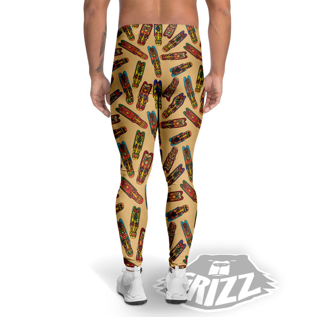 Ethnic Tribal Vintage Style African Mask Print Pattern Men's Leggings-grizzshop