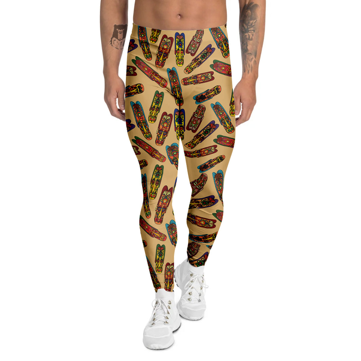 Ethnic Tribal Vintage Style African Mask Print Pattern Men's Leggings-grizzshop