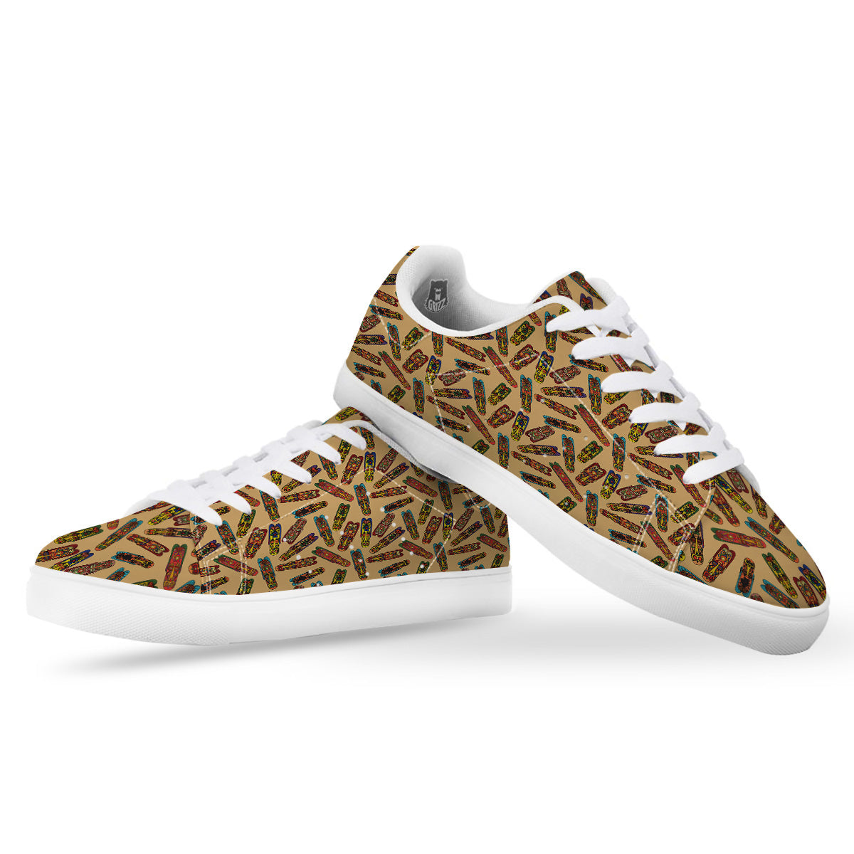 Ethnic Tribal Vintage Style African Mask Print Pattern White Low Top Sneakers-grizzshop