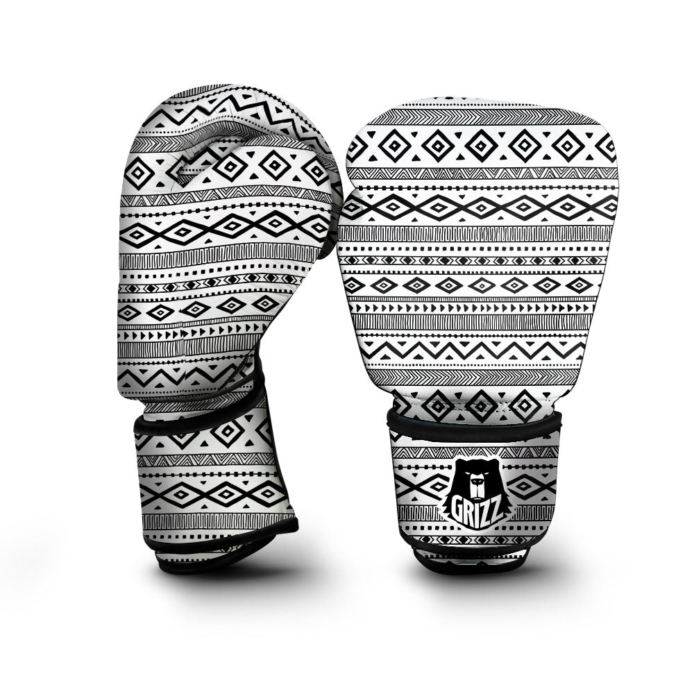 Ethnic White And Black Print Pattern Boxing Gloves-grizzshop