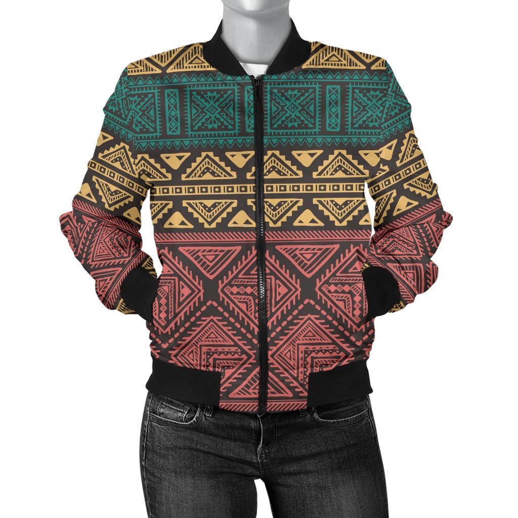 Ethnic Pattern Print Women Casual Bomber Jacket-grizzshop