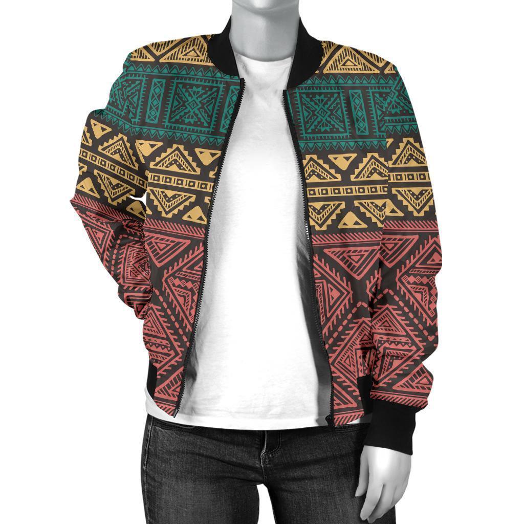 Ethnic Pattern Print Women Casual Bomber Jacket-grizzshop