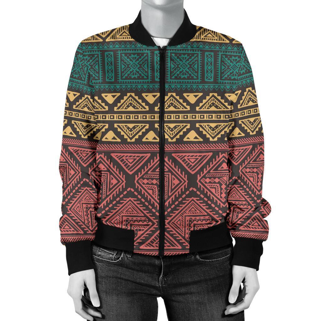 Ethnic Pattern Print Women Casual Bomber Jacket-grizzshop