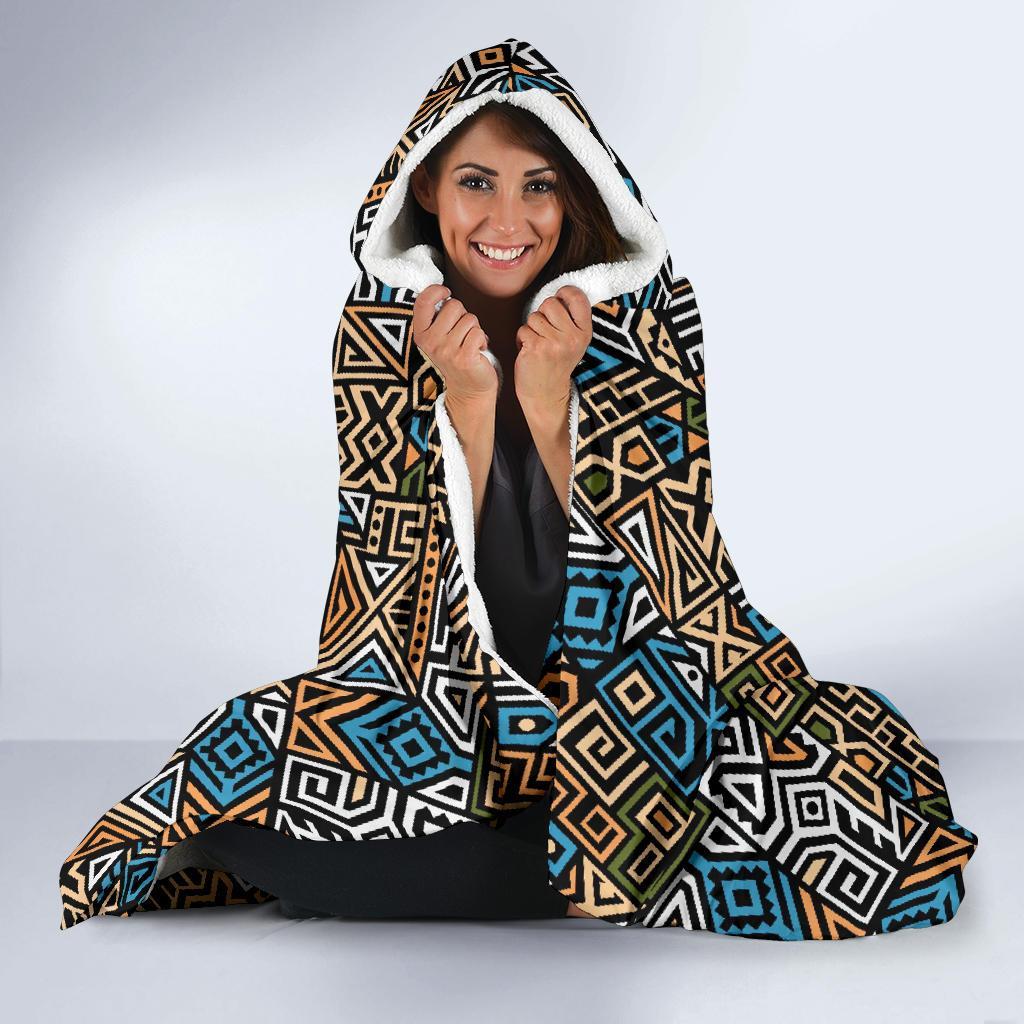 Ethnic Print Pattern Hooded Blanket-grizzshop
