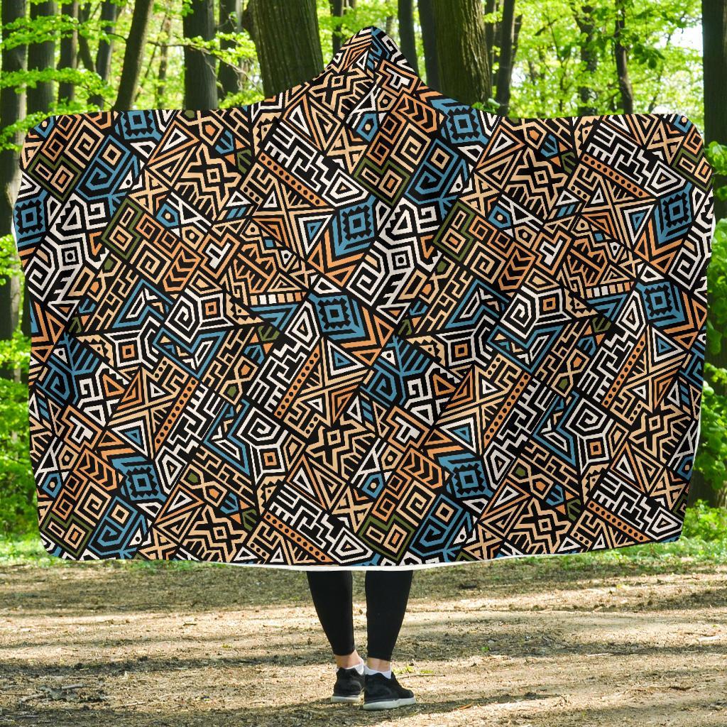 Ethnic Print Pattern Hooded Blanket-grizzshop