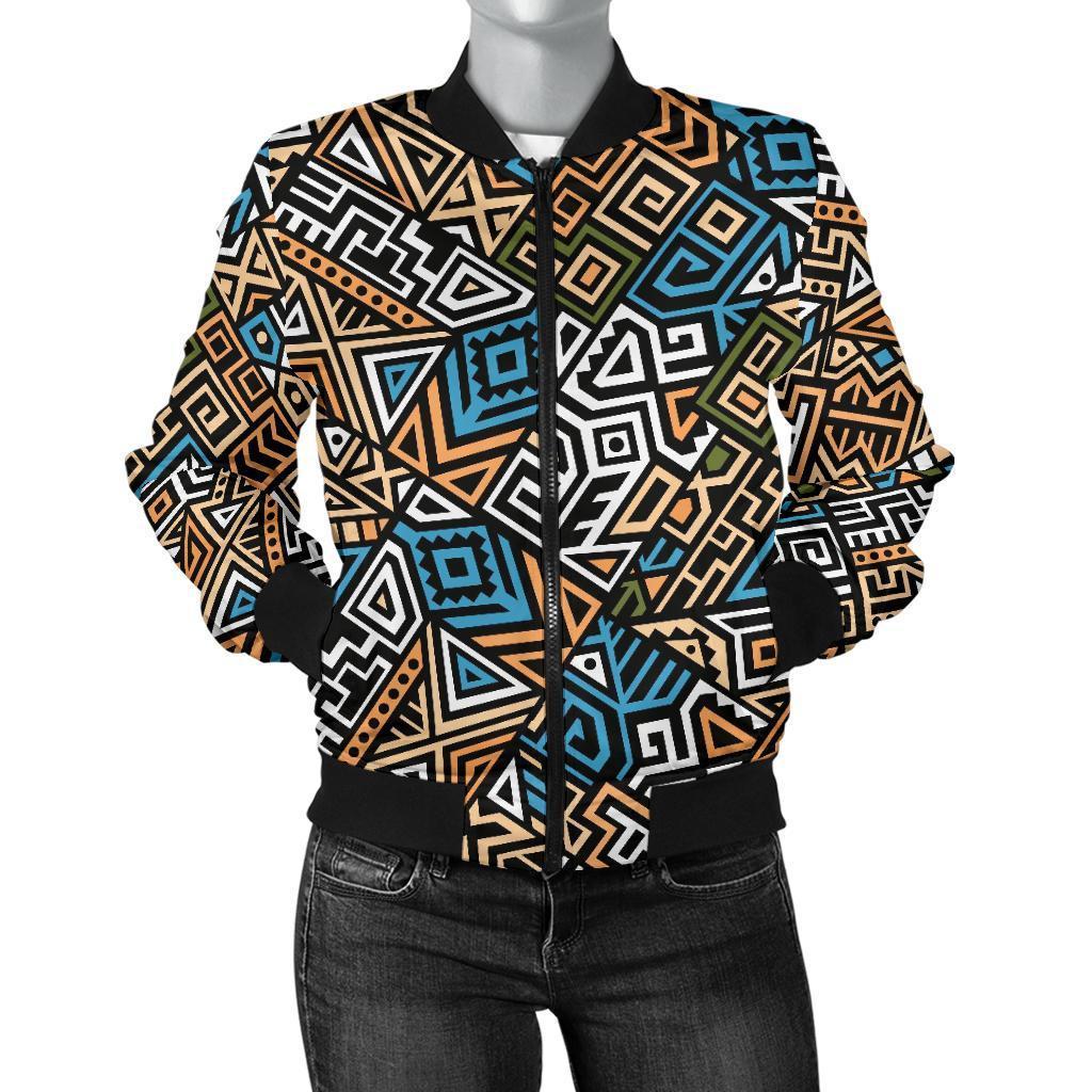 Ethnic Print Pattern Women Casual Bomber Jacket-grizzshop