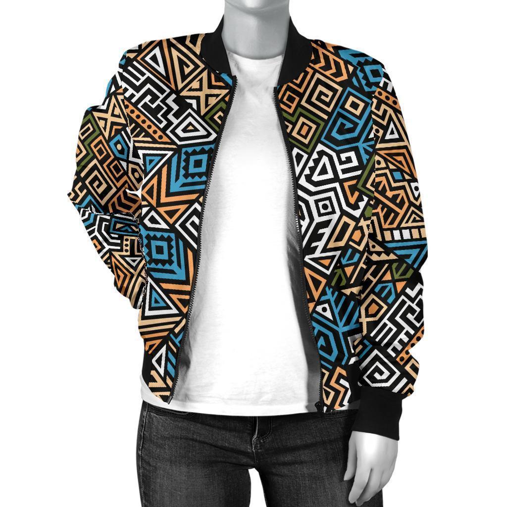 Ethnic Print Pattern Women Casual Bomber Jacket-grizzshop