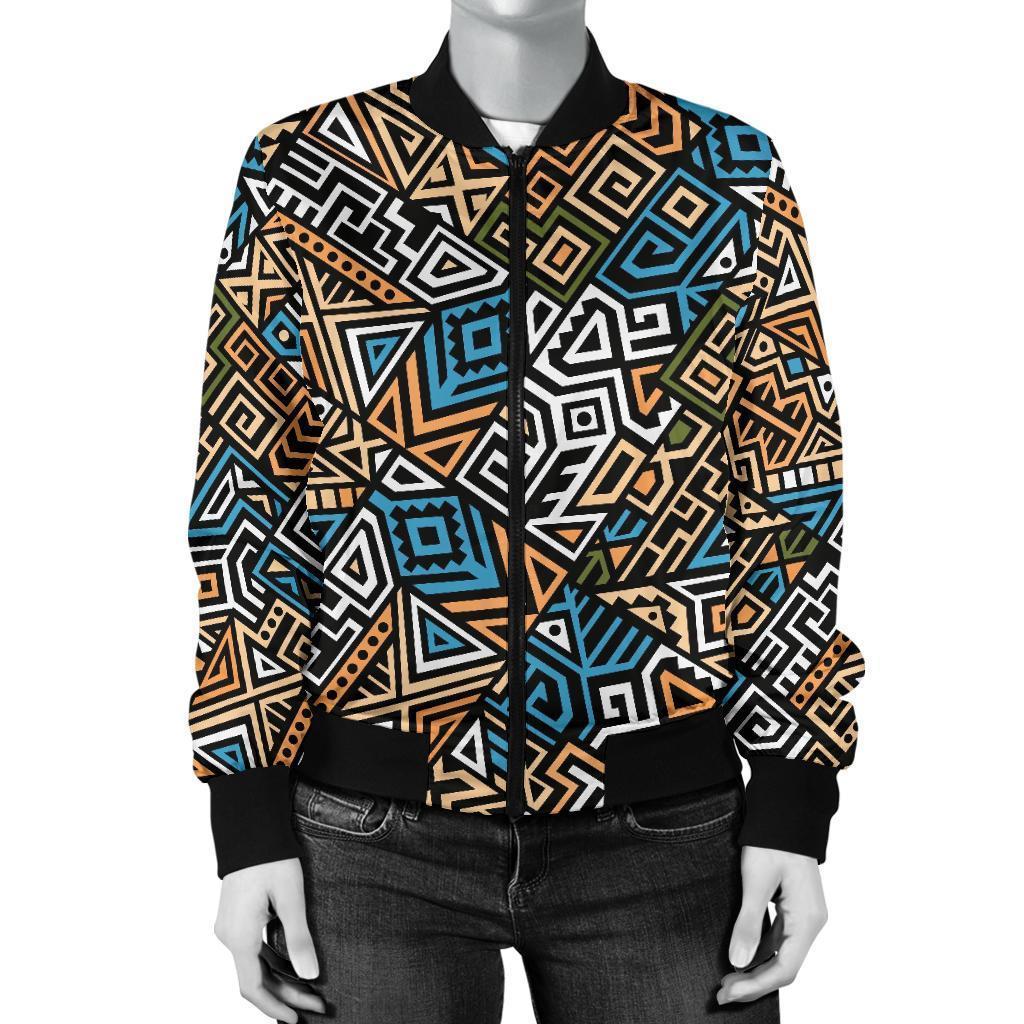 Ethnic Print Pattern Women Casual Bomber Jacket-grizzshop
