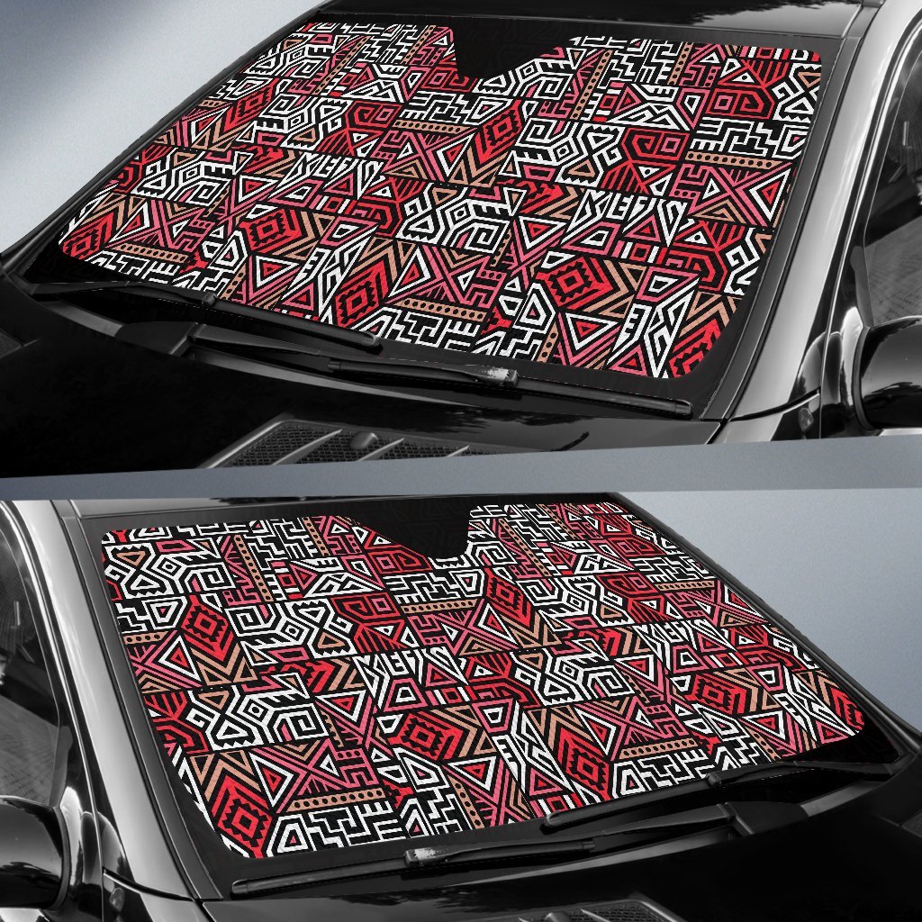 Ethnic Red Print Pattern Car Sun Shade-grizzshop