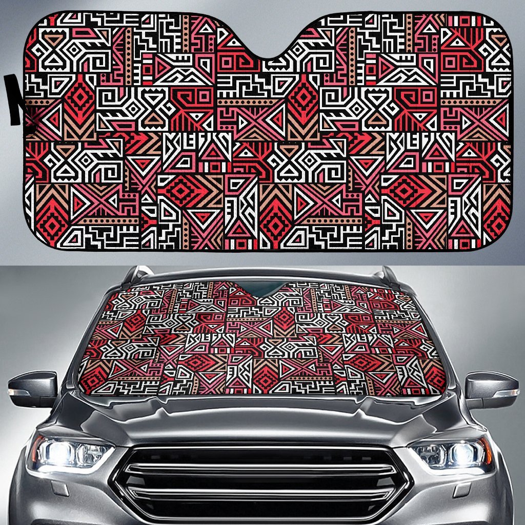 Ethnic Red Print Pattern Car Sun Shade-grizzshop