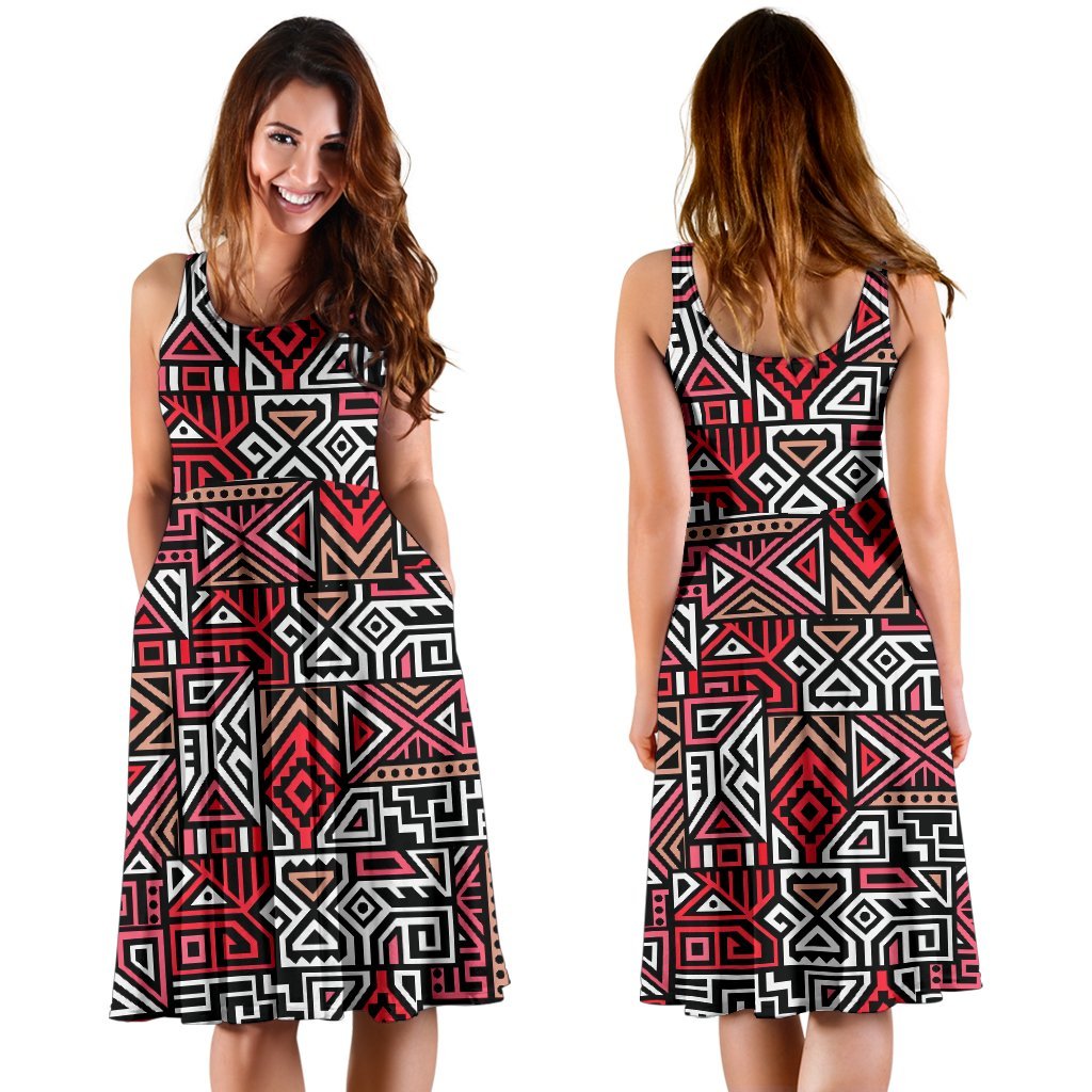 Ethnic Red Print Pattern Dress-grizzshop