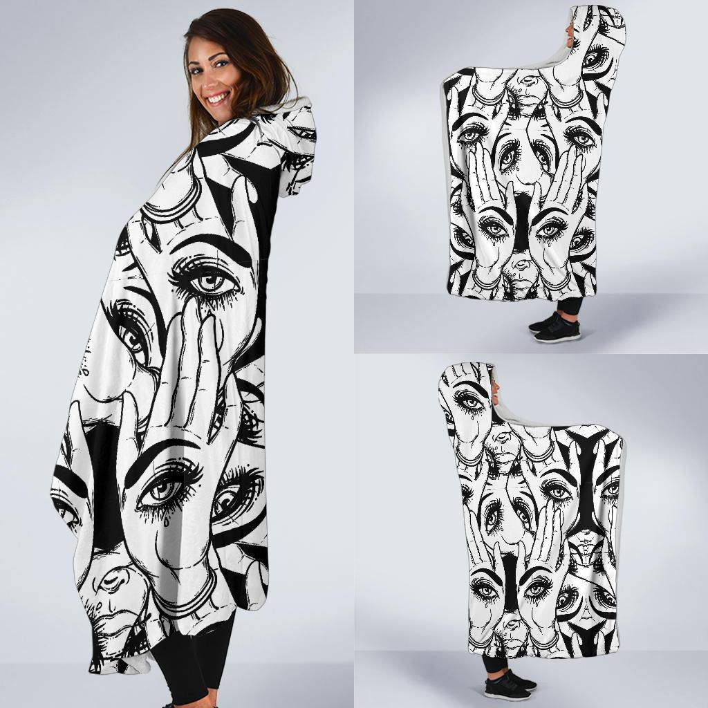Evil Eye Hamsa Hand Pattern Print Hooded Blanket-grizzshop