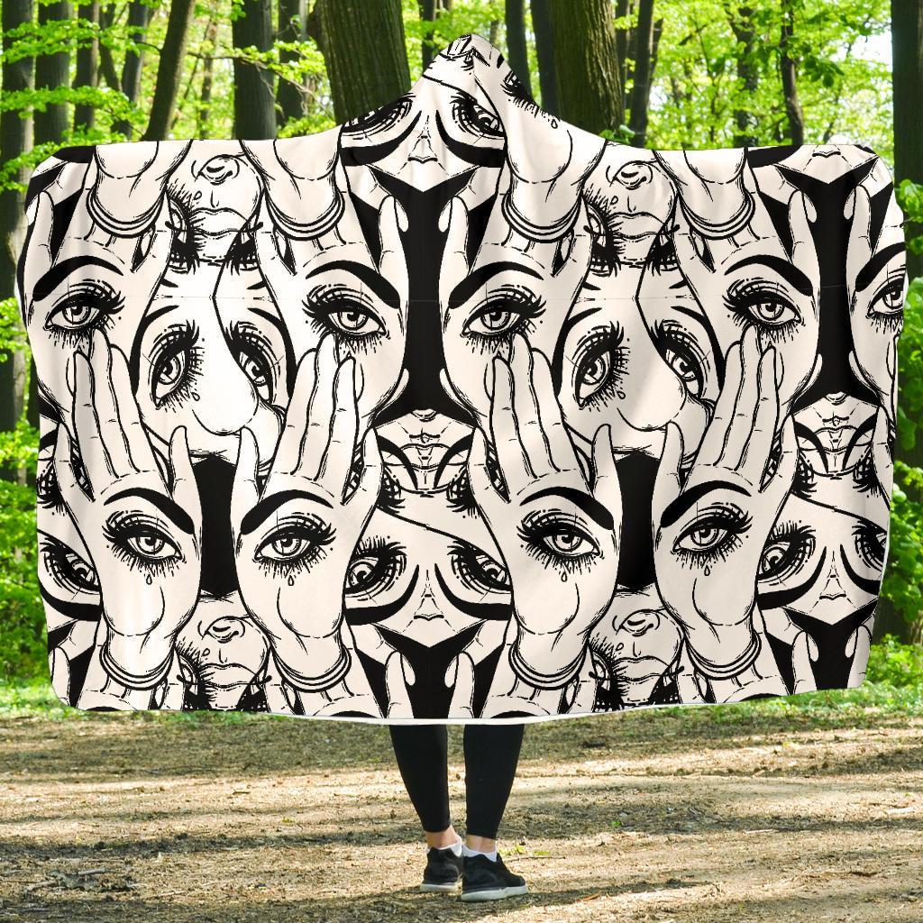 Evil Eye Hamsa Hand Pattern Print Hooded Blanket-grizzshop