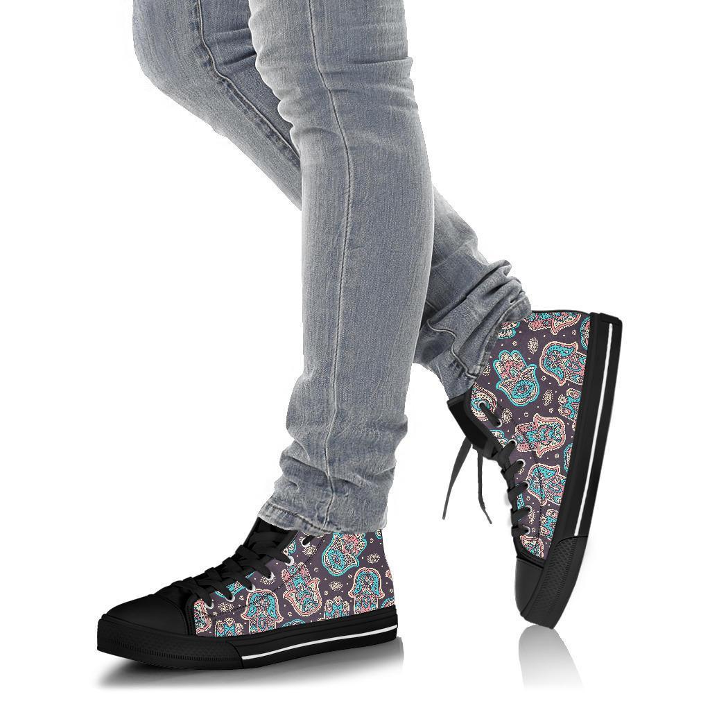 Evil Eye Hamsa Pattern Print Men Women's High Top Shoes-grizzshop