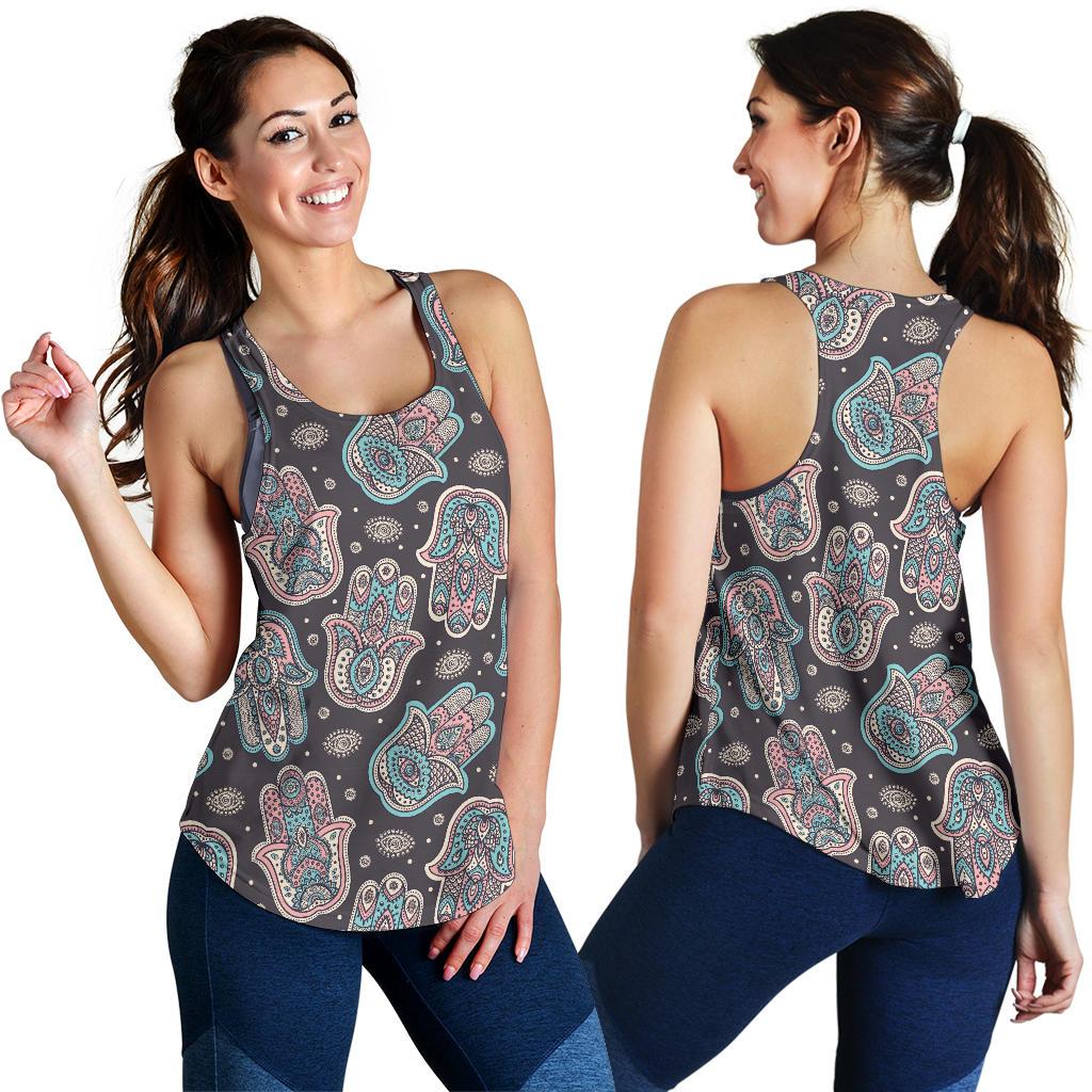 Evil Eye Hamsa Pattern Print Racerback Tank Tops-grizzshop