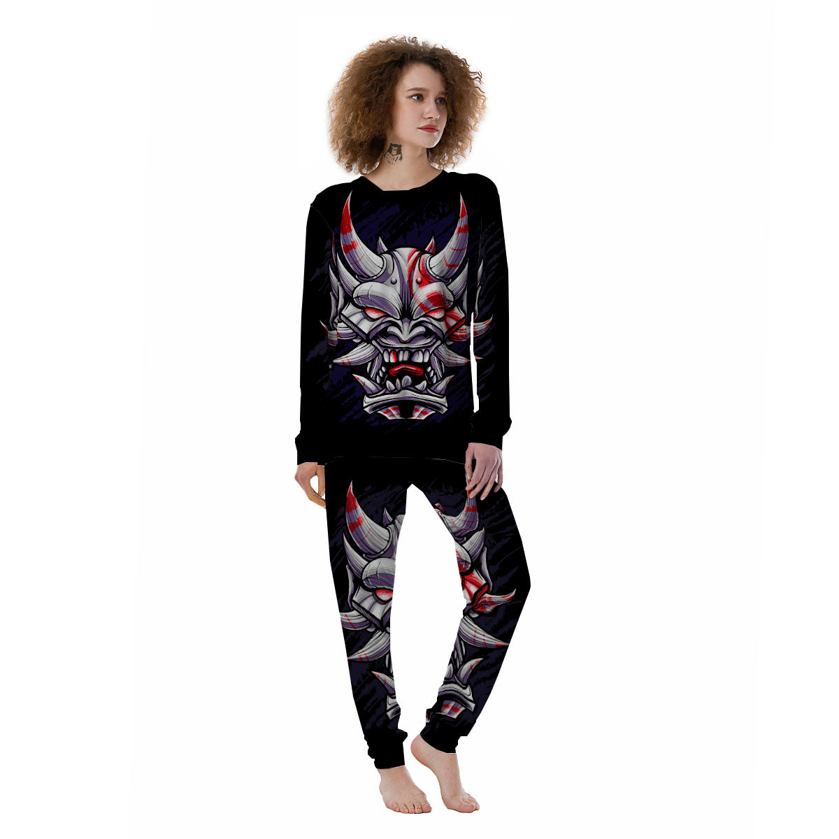 Evil Samurai Mask Print Women's Pajamas-grizzshop