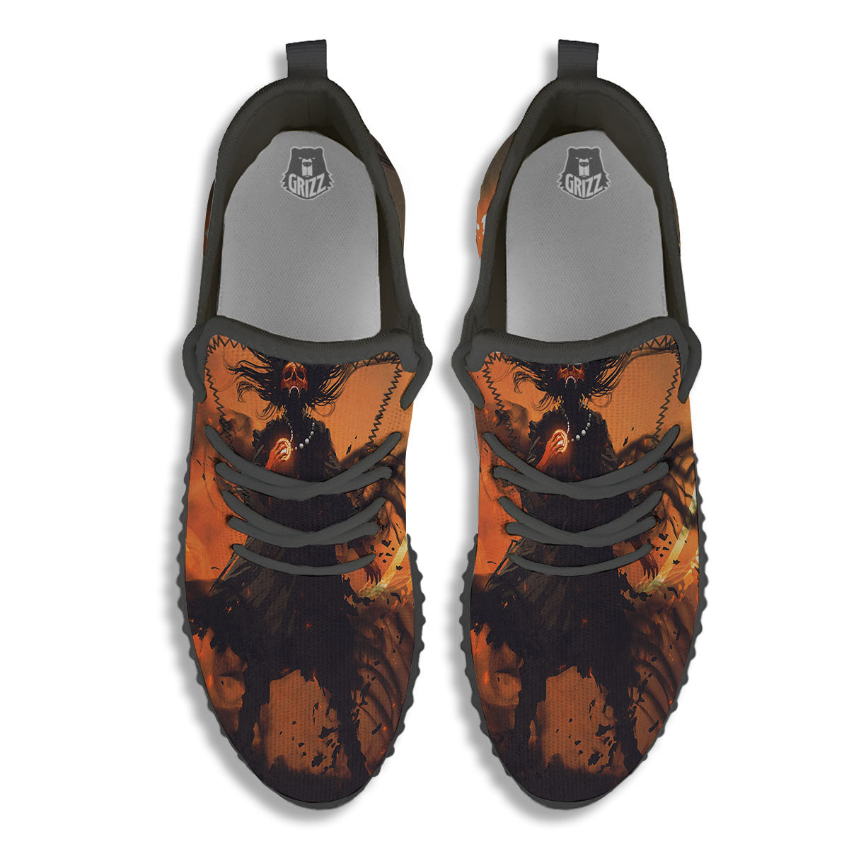 Evil Witch Print Black Walking Shoes-grizzshop