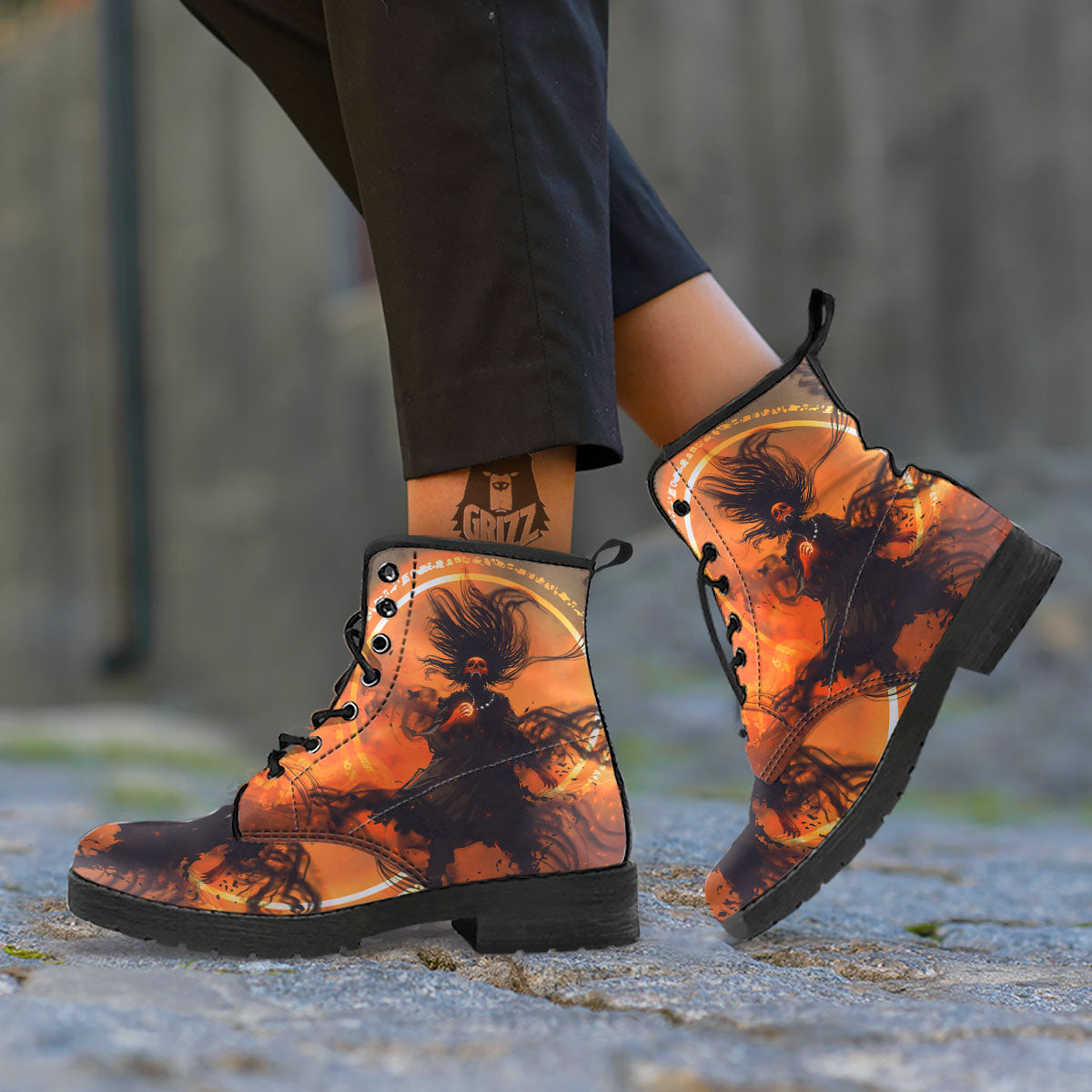 Evil Witch Print Leather Boots-grizzshop