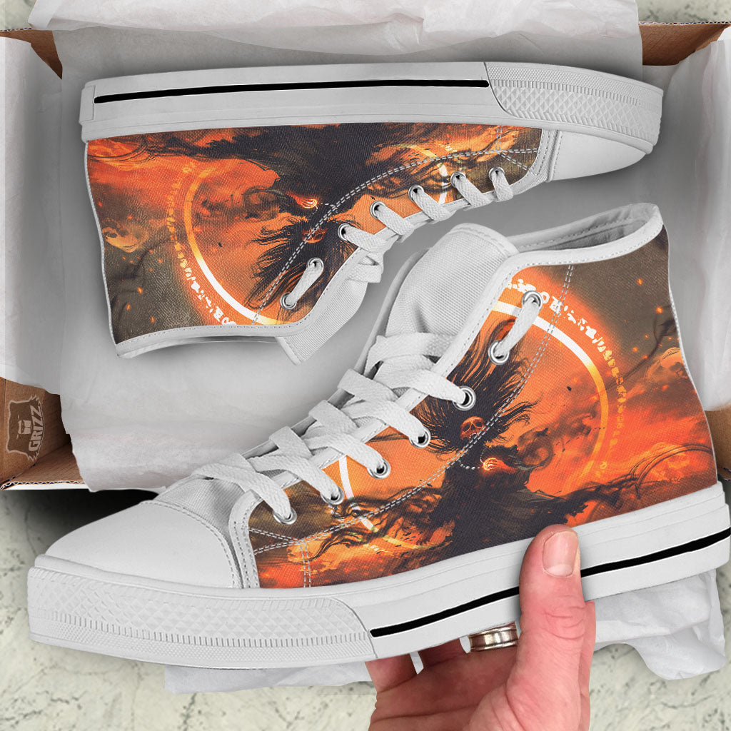 Evil Witch Print White High Top Shoes-grizzshop