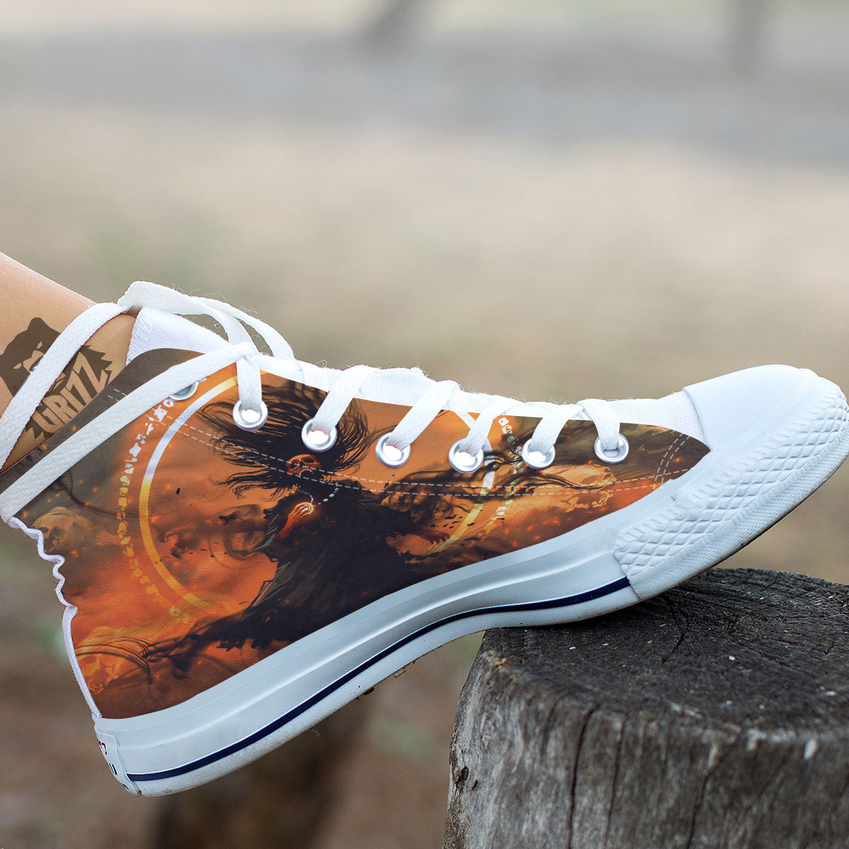 Evil Witch Print White High Top Shoes-grizzshop