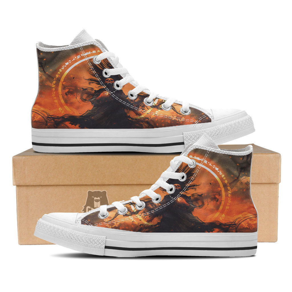 Evil Witch Print White High Top Shoes-grizzshop