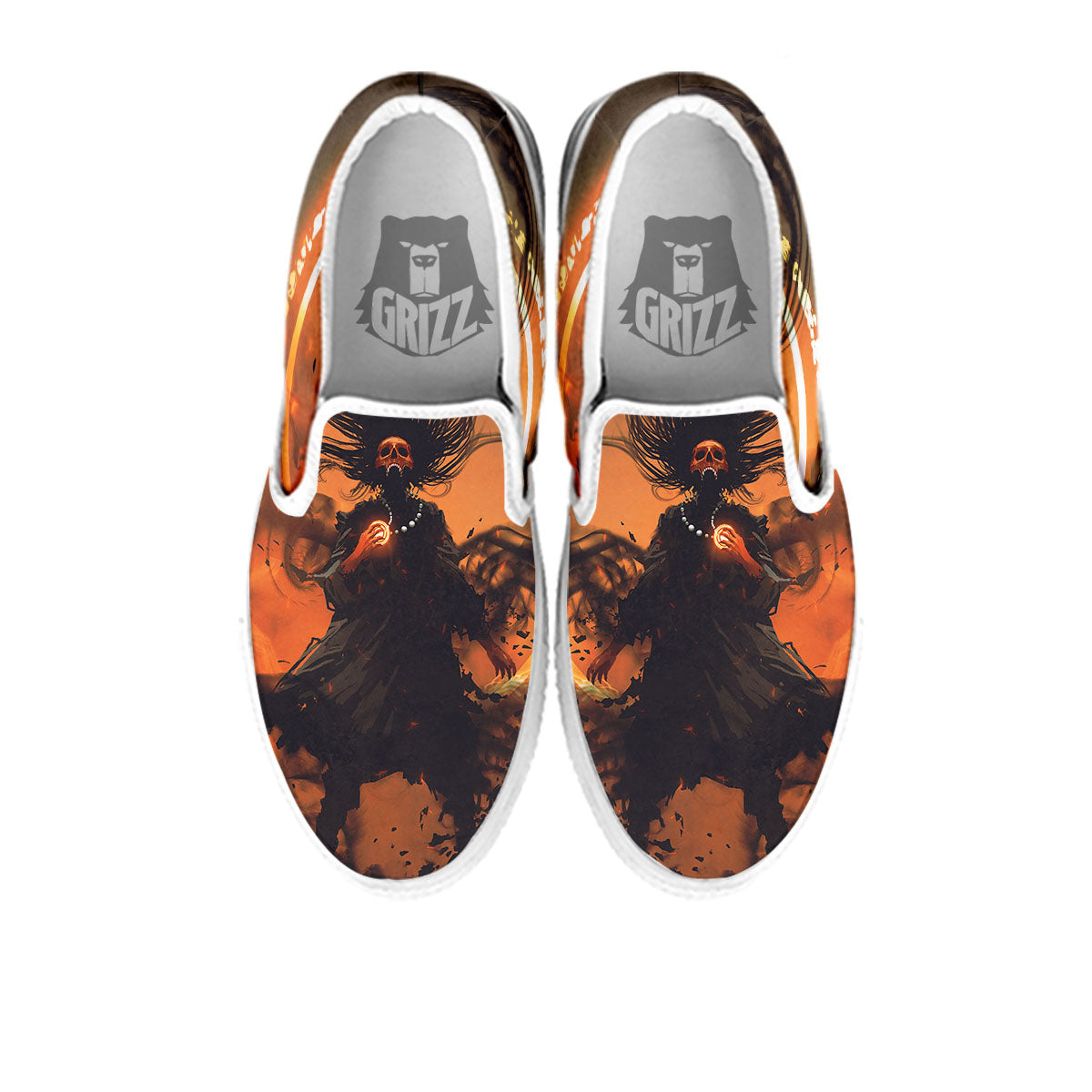 Evil Witch Print White Slip On Shoes-grizzshop