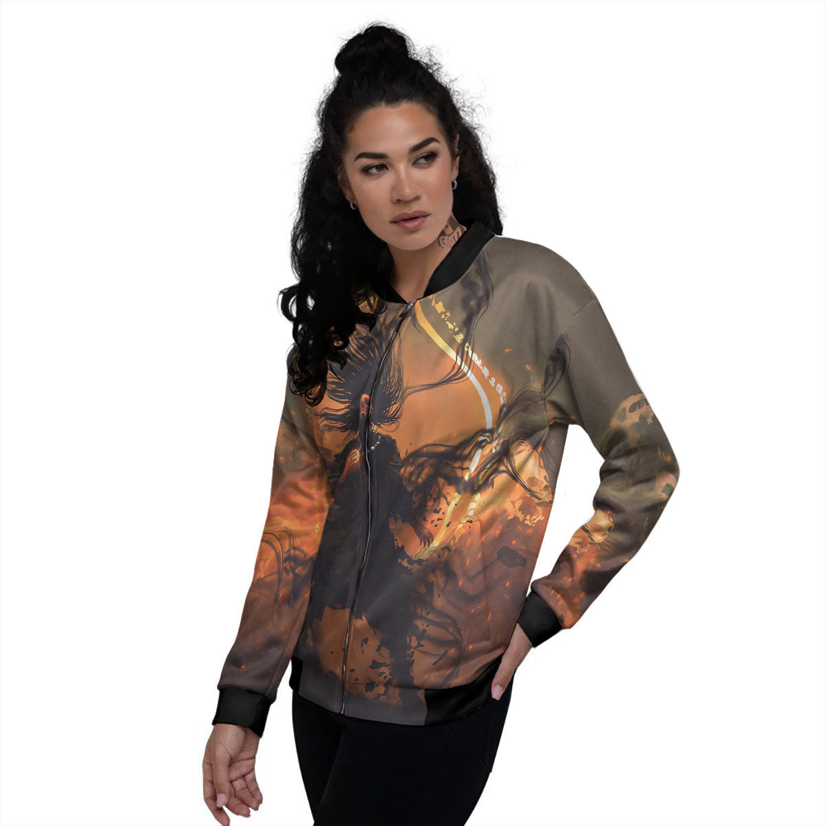 Evil Witch Print Women's Bomber Jacket-grizzshop