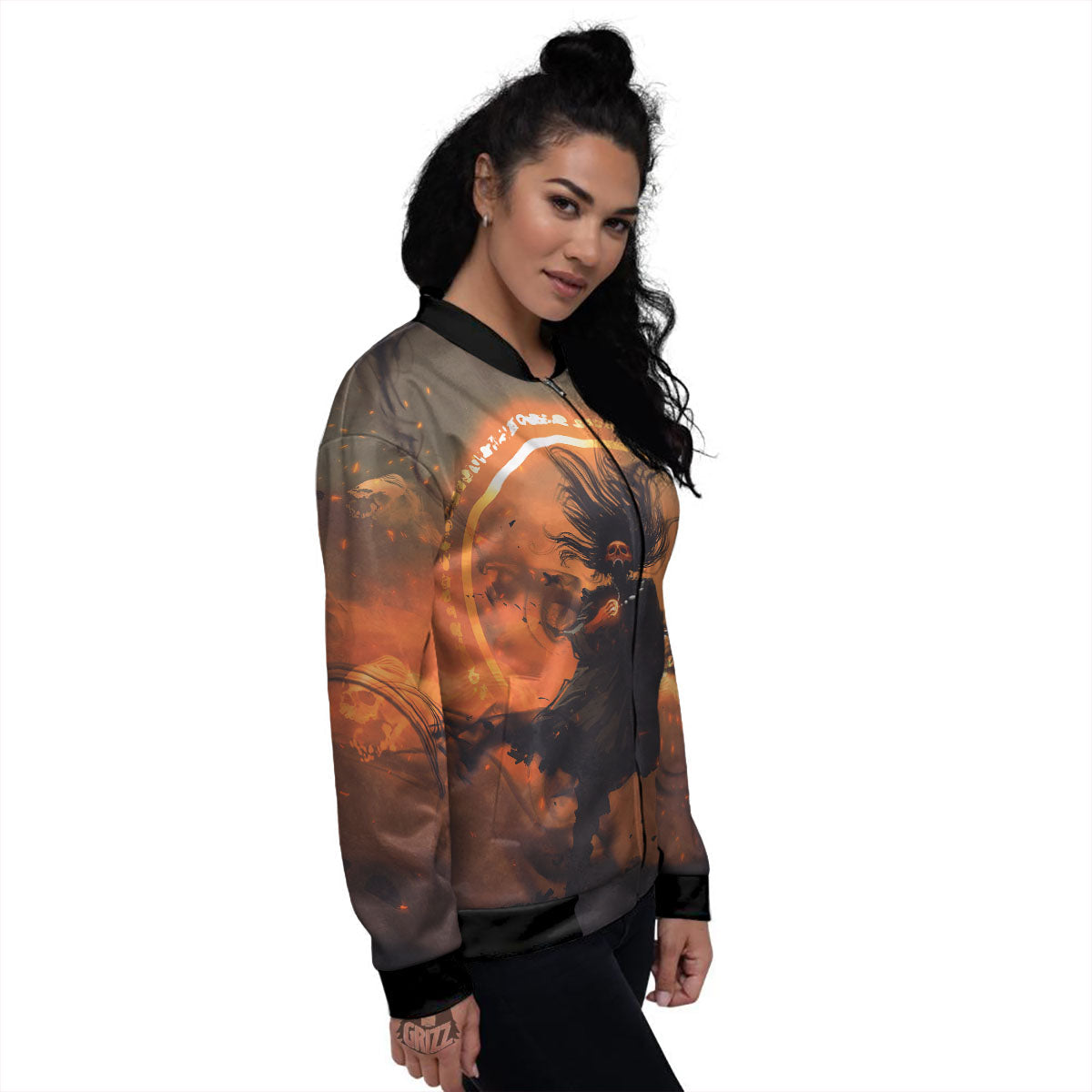 Evil Witch Print Women's Bomber Jacket-grizzshop