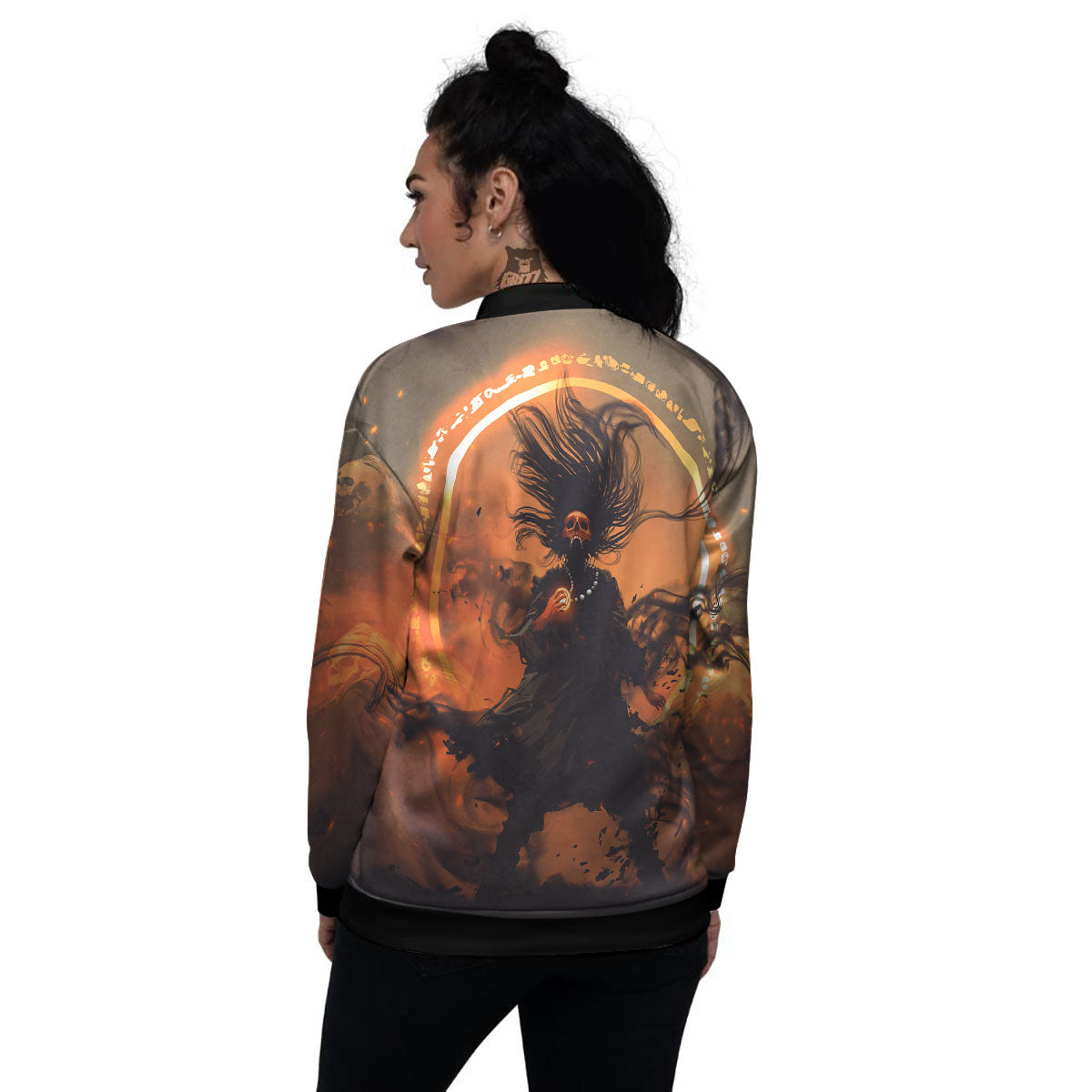 Evil Witch Print Women's Bomber Jacket-grizzshop