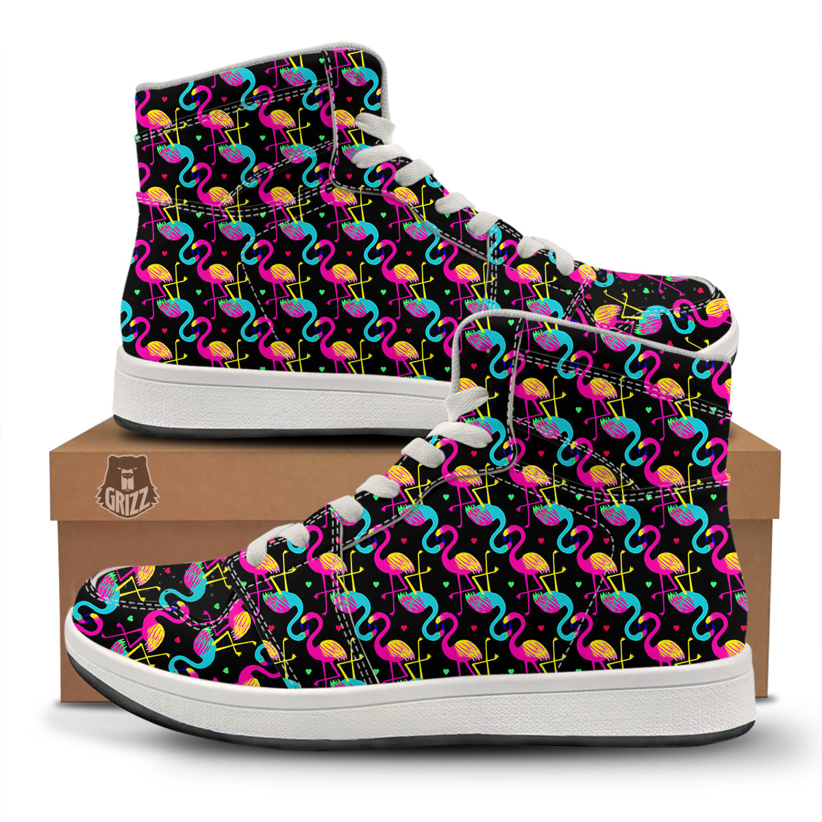 Exotic Hawaiian Flamingo Print Pattern High Top Sneakers-grizzshop