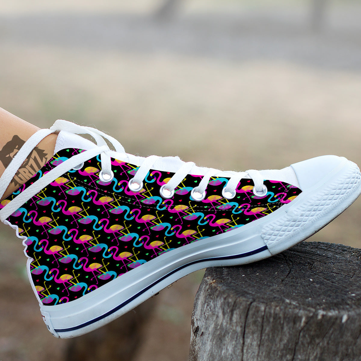 Exotic Hawaiian Flamingo Print Pattern White High Top Shoes-grizzshop