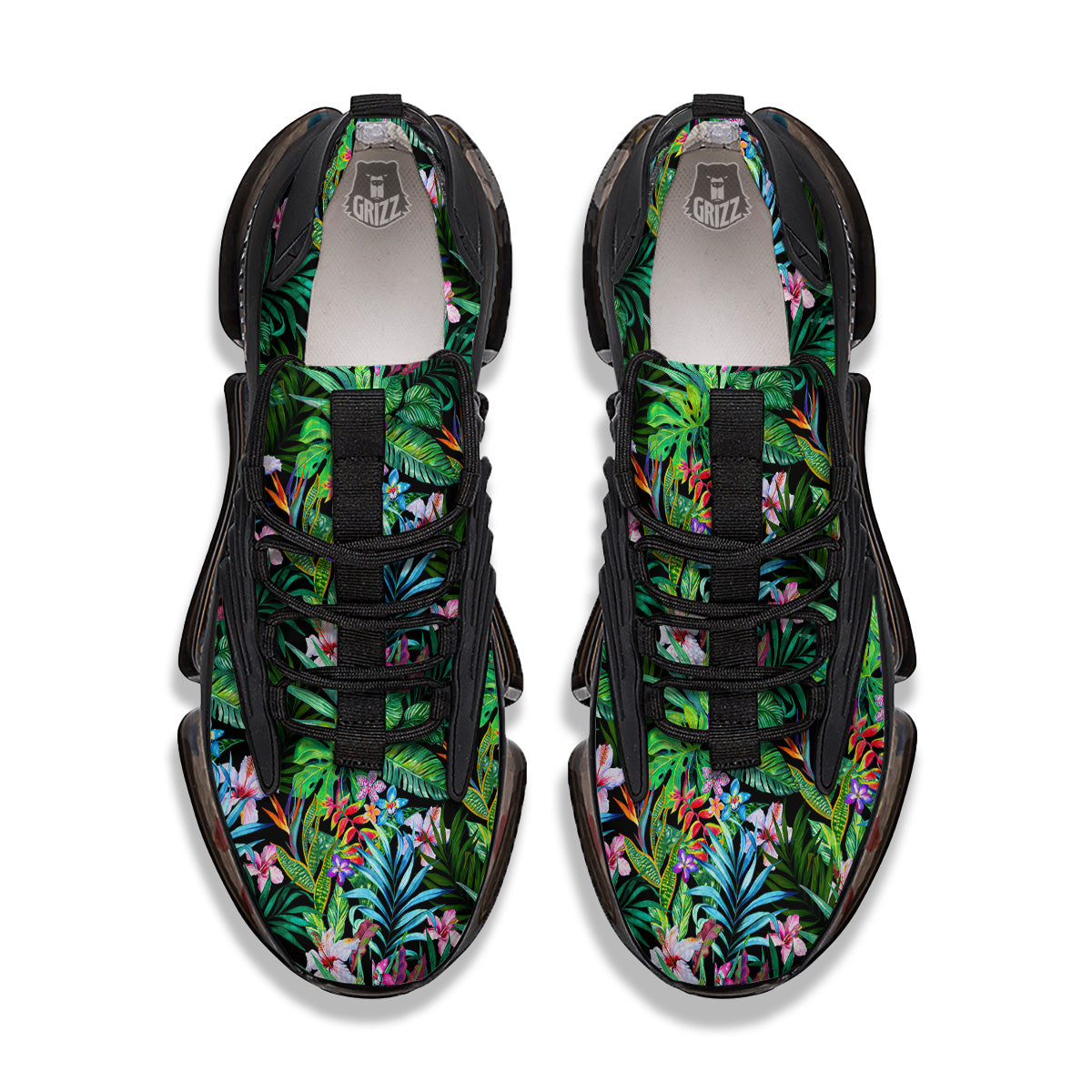 Exotic Hibiscus And Palm Print Pattern Black Gym Shoes-grizzshop
