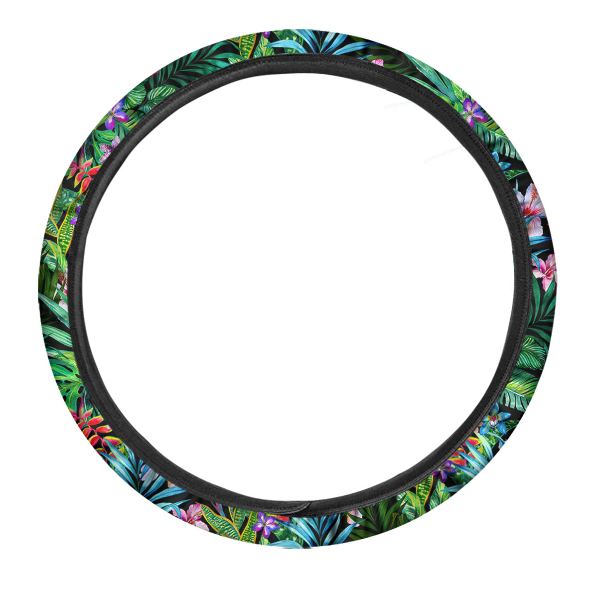 Exotic Hibiscus And Palm Print Pattern Car Steering Wheel Cover-grizzshop