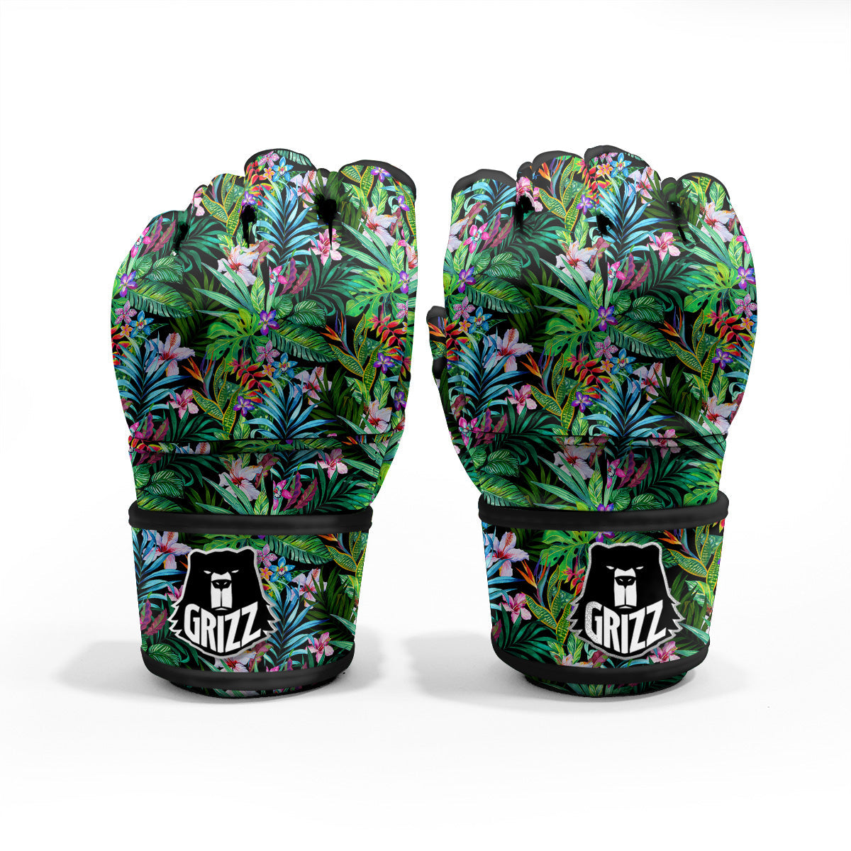 Exotic Hibiscus And Palm Print Pattern MMA Gloves-grizzshop